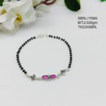 Black Beads Floral Bracelet in Sterling Silver Pure 925 Hallmarked