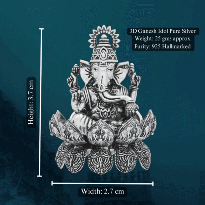Ganesh Idol in Pure Silver 925 Hallmarked Width:2.7cm Hei:3.7cm