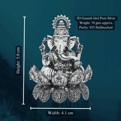 Ganesh Idol in Pure Silver 925 Hallmarked Width:4.1cm Hei:5.8cm
