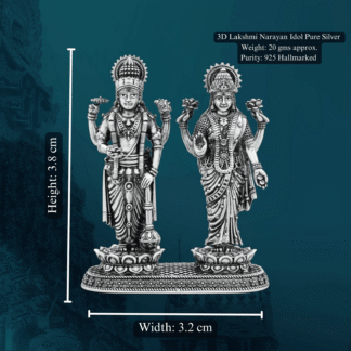 Lakshmi Narayan Idol in Pure Silver 925 Hallmarked Width:3.2cm Hei:3.8cm