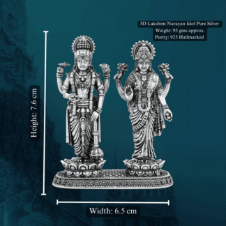Lakshmi Narayan Idol in Pure Silver 925 Hallmarked Width:6.5cm Hei:7.6cm