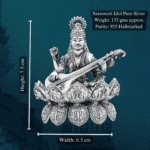Saraswati Idol in Pure Silver 925 Hallmarked Width:6.5cm Hei:7.5cm