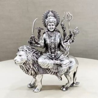 Durga Devi Lion Pure Silver Idol