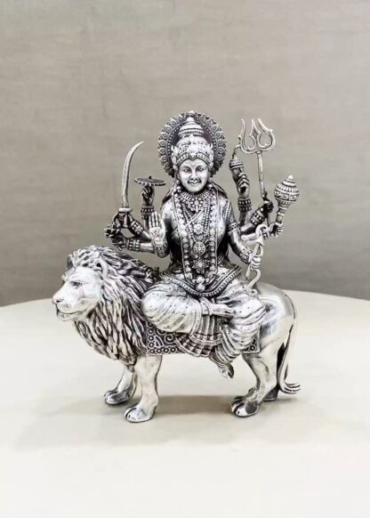Durga Devi Lion Pure Silver Idol