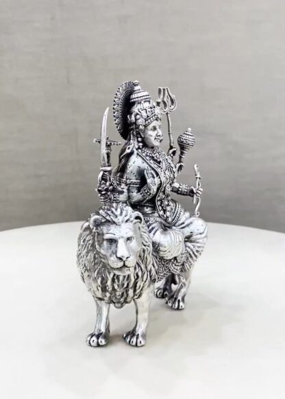 Durga Devi Lion Pure Silver Idol - Image 2