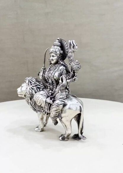 Durga Devi Lion Pure Silver Idol - Image 4