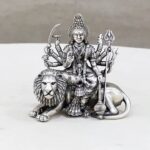 Durga Devi on Sitting Lion Pure Silver Idol