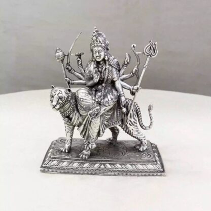 Durga Devi Tiger Pure Silver Idol