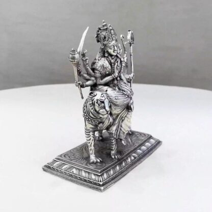 Durga Devi Tiger Pure Silver Idol - Image 2