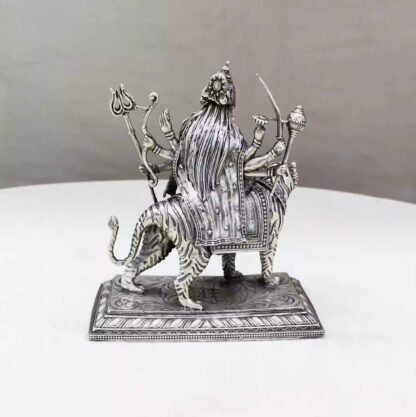 Durga Devi Tiger Pure Silver Idol - Image 3