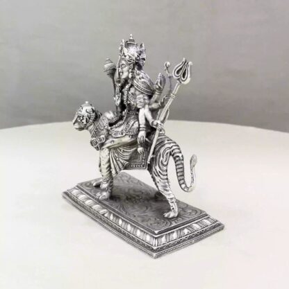 Durga Devi Tiger Pure Silver Idol - Image 4