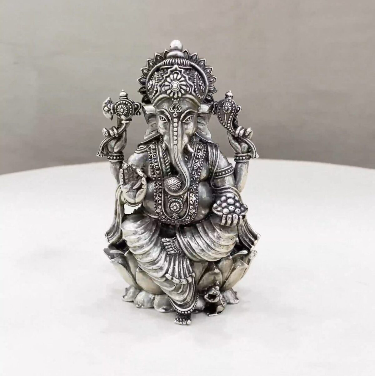 Ganesh Silver Idol with One Leg Down