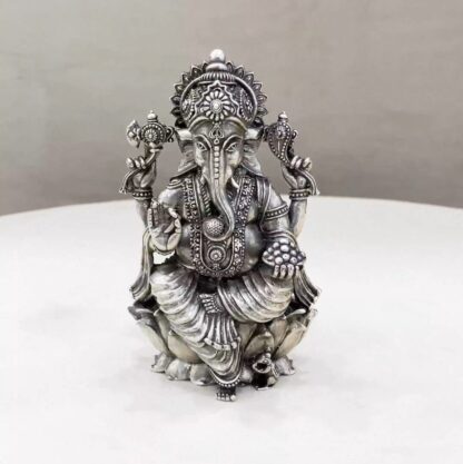 Ganesh Silver Idol with One Leg Down