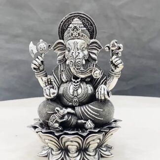 925 Pure Silver Ganesha Idol on Lotus Flower