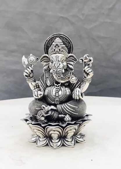 925 Pure Silver Ganesha Idol on Lotus Flower