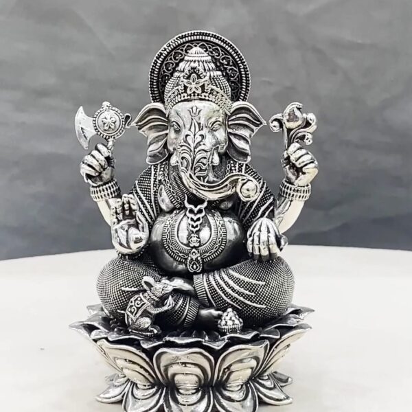 925 Pure Silver Ganesha Idol on Lotus Flower