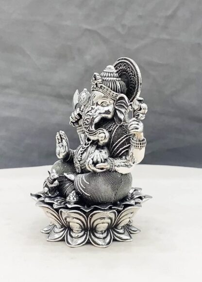 925 Pure Silver Ganesha Idol on Lotus Flower - Image 3