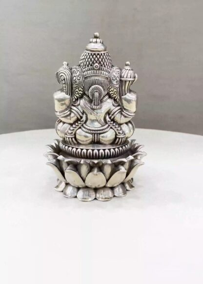 Lord Ganesh Silver Idol both Legs Up - Image 3
