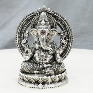 Lord Ganesh Silver Idol with Back Arch