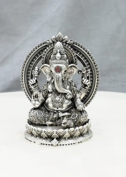 Lord Ganesh Silver Idol with Back Arch