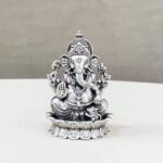 Pure Silver Ganesha Idol on Lotus Flower