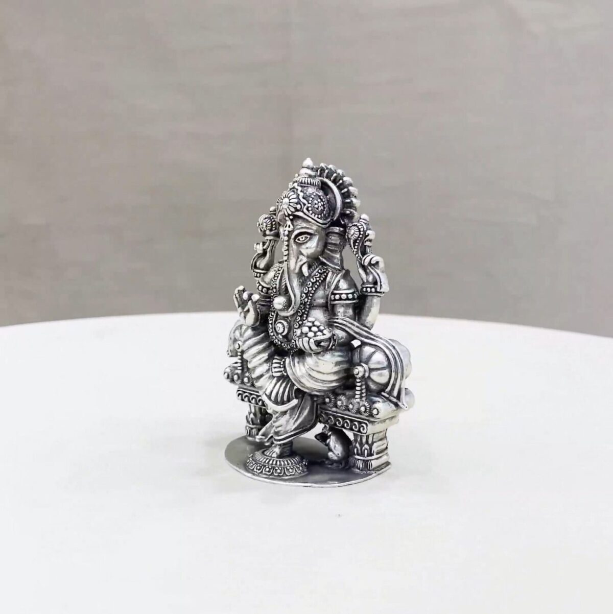 Ganesh Singhasan Pure Silver Idol