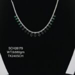 Green&White Beads Necklace in Sterling Silver