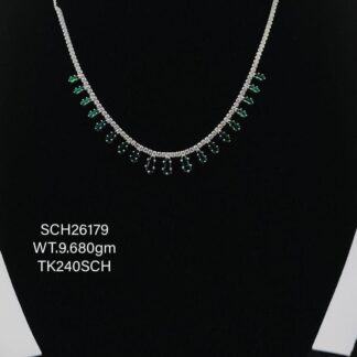 Green&White Beads Necklace in Sterling Silver