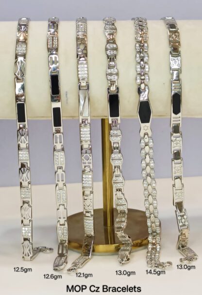 MOP Mens CZ Bracelet in Sterling Silver Pure 925 BIS Hallmarked