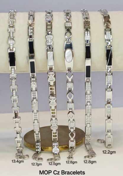 MOP Mens CZ Bracelet in Sterling Silver Pure 925 BIS Hallmarked
