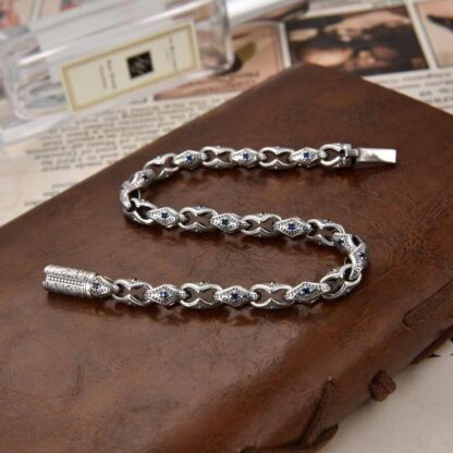 Men's Turkey Bracelets with Blue Stone in Sterling Silver Pure 925 BIS Hallmarked