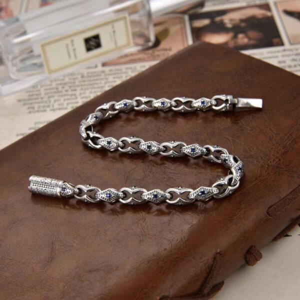 Men's Turkey Bracelets with Blue Stone in Sterling Silver Pure 925 BIS Hallmarked