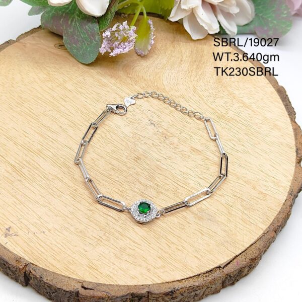 Ladies Green Solitaire Bracelet in Sterling Silver Pure 925 BIS Hallmarked