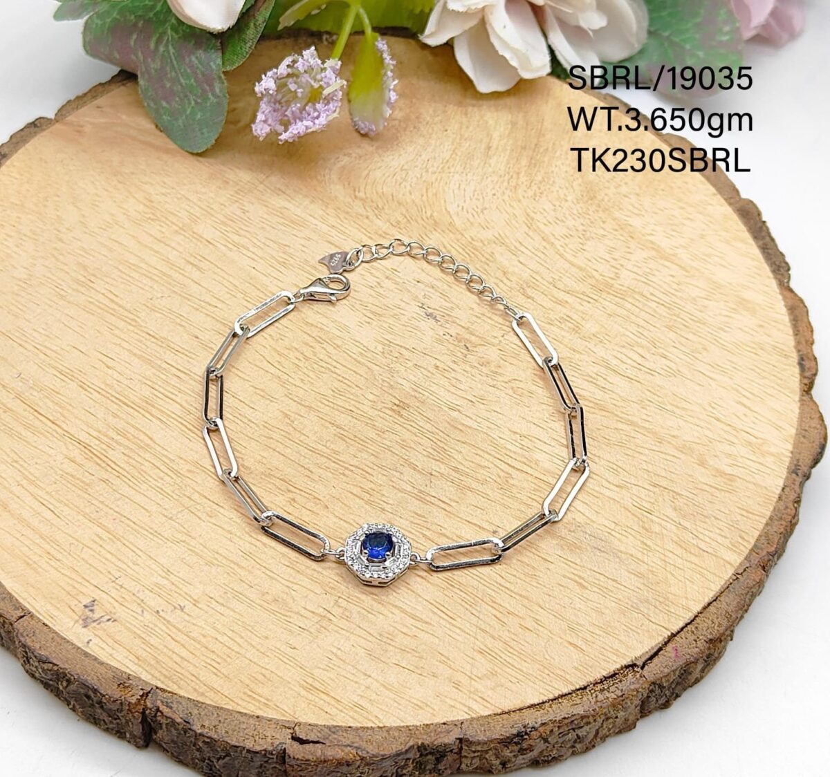 Ladies Blue Solitaire Bracelet in Sterling Silver Pure 925 BIS Hallmarked - Image 1