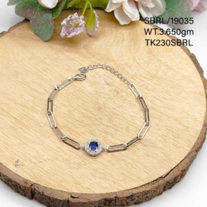 Ladies Blue Solitaire Bracelet in Sterling Silver Pure 925 BIS Hallmarked