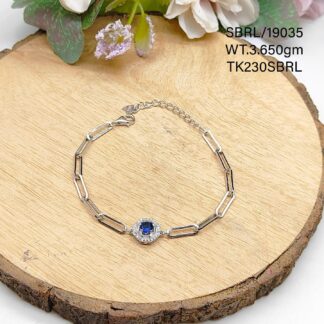 Ladies Blue Solitaire Bracelet in Sterling Silver Pure 925 BIS Hallmarked
