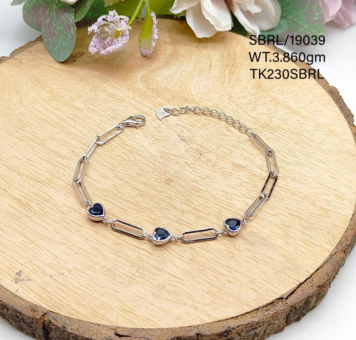 Ladies Blue Heart Bracelet in Sterling Silver Pure 925 BIS Hallmarked
