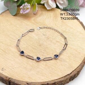 Ladies Blue Heart Bracelet in Sterling Silver Pure 925 BIS Hallmarked