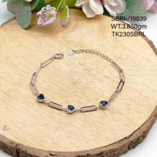Ladies Blue Heart Bracelet in Sterling Silver Pure 925 BIS Hallmarked
