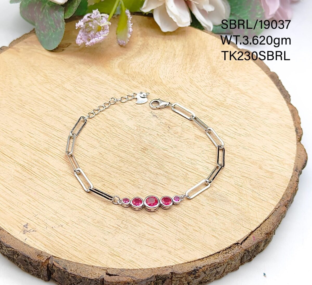 Ladies Pink Incircle Bracelet in Sterling Silver Pure 925 BIS Hallmarked - Image 1