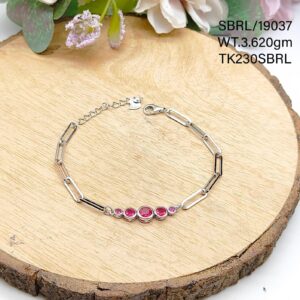 Ladies Pink Incircle Bracelet in Sterling Silver Pure 925 BIS Hallmarked