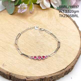 Ladies Pink Incircle Bracelet in Sterling Silver Pure 925 BIS Hallmarked