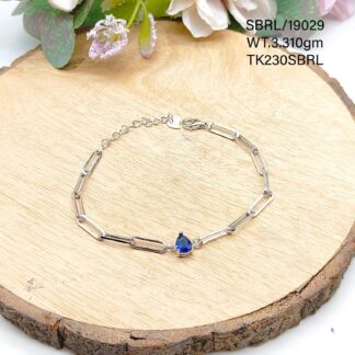 Ladies Blue Solitaire Bracelet in Sterling Silver Pure 925 BIS Hallmarked