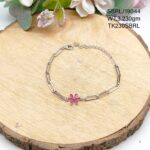Ladies Pink Floral Bracelet in Sterling Silver Pure 925 BIS Hallmarked