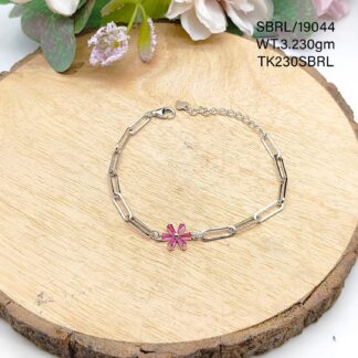 Ladies Pink Floral Bracelet in Sterling Silver Pure 925 BIS Hallmarked