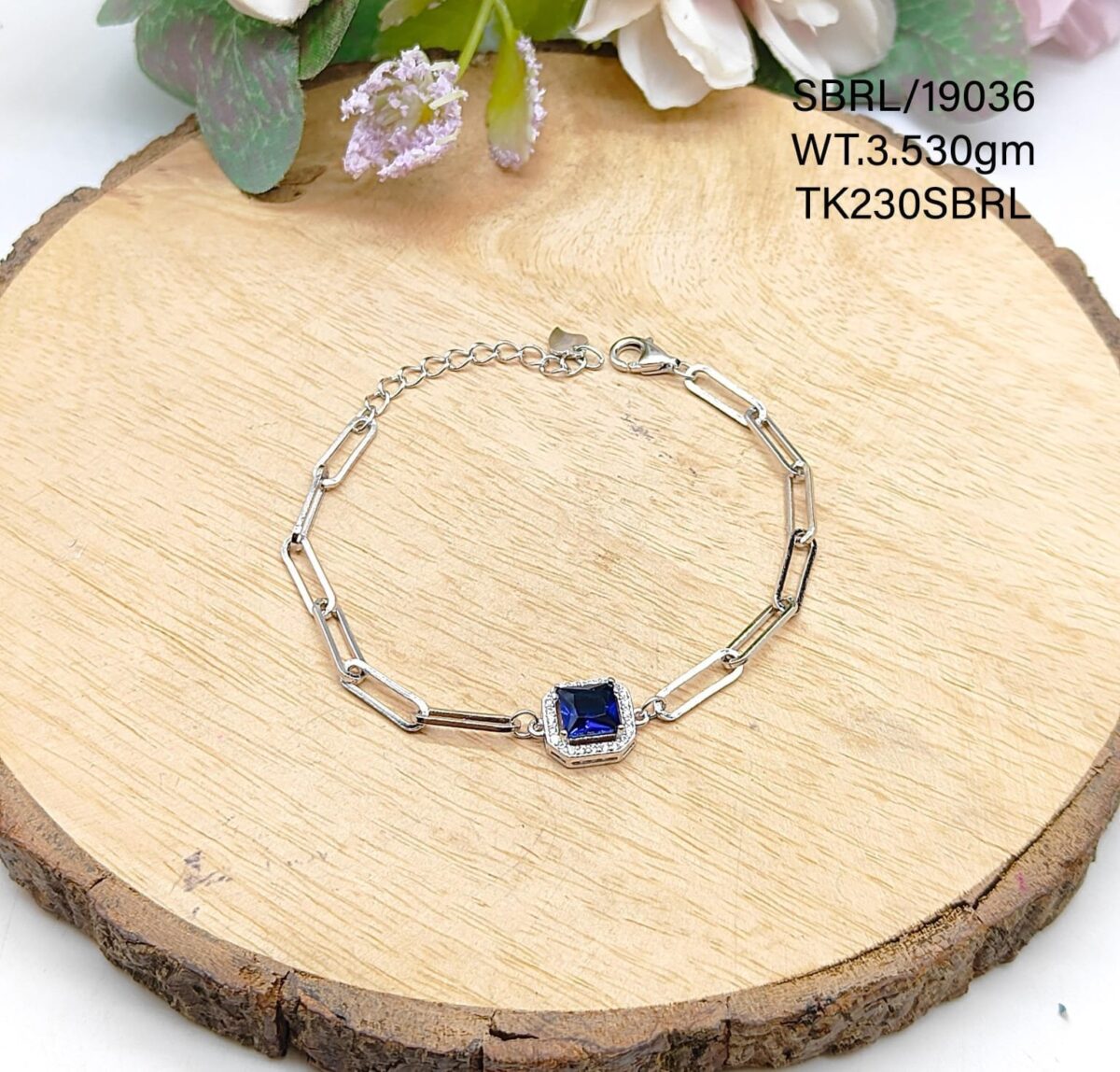 Ladies Blue Square Bracelet in Sterling Silver Pure 925 BIS Hallmarked - Image 1