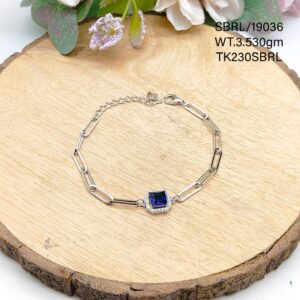 Ladies Blue Square Bracelet in Sterling Silver Pure 925 BIS Hallmarked