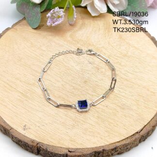 Ladies Blue Square Bracelet in Sterling Silver Pure 925 BIS Hallmarked