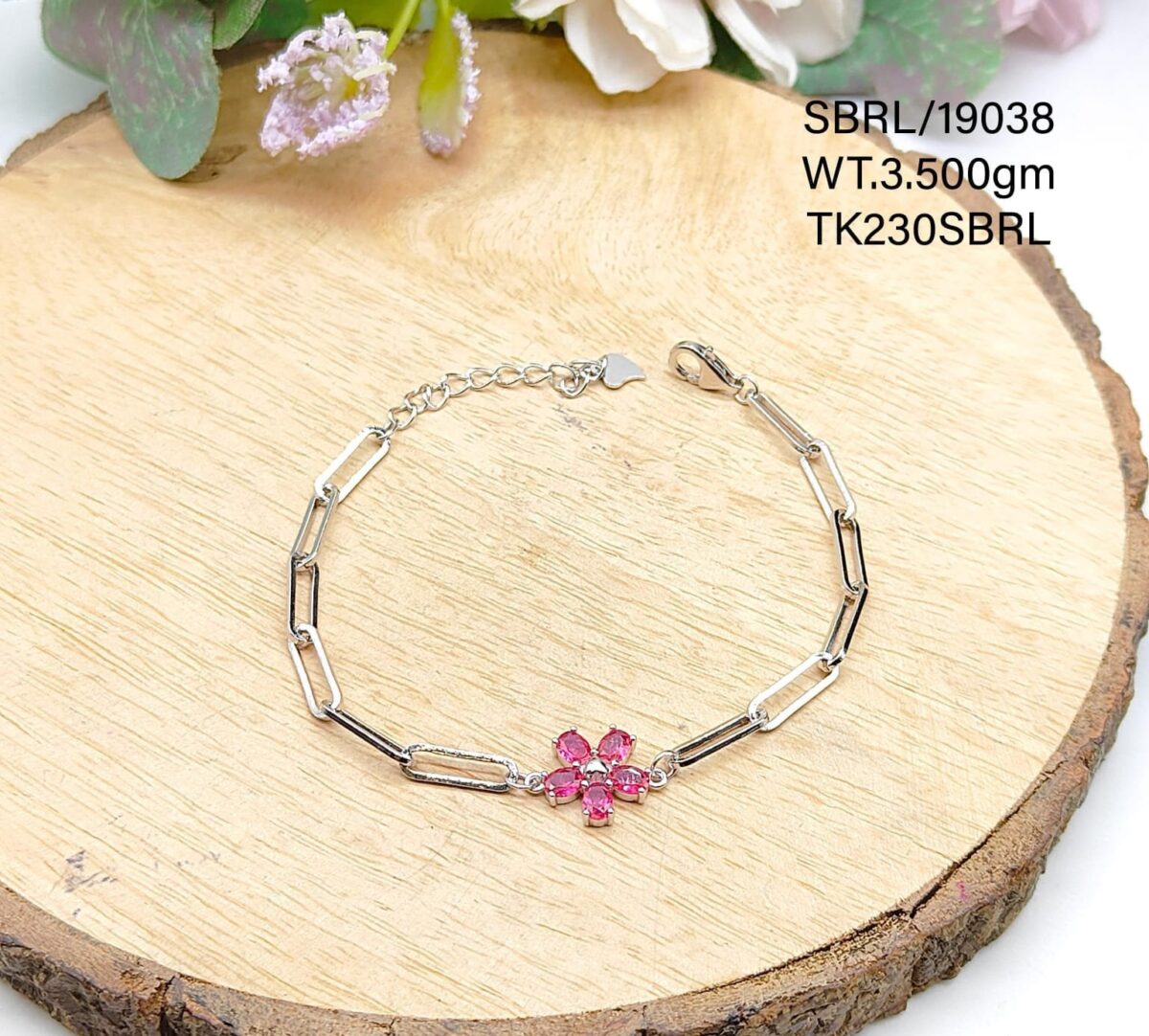 Ladies Pink Star Bracelet in Sterling Silver Pure 925 BIS Hallmarked - Image 1