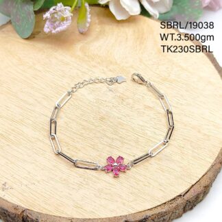 Ladies Pink Star Bracelet in Sterling Silver Pure 925 BIS Hallmarked